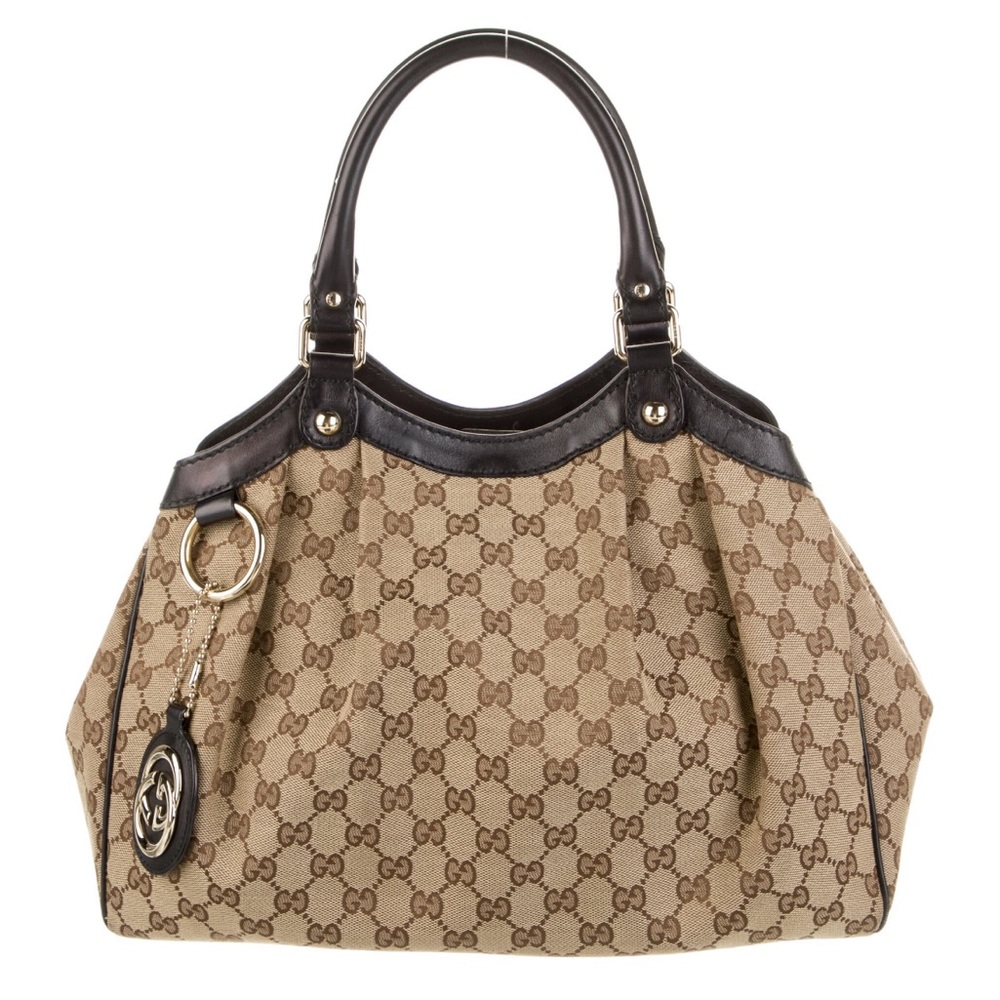 Gucci medium Sukey canvas leather tote bag authentic neutral brown tan